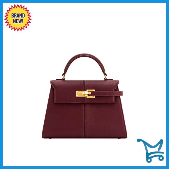 Vegan Leather Top Handle Bag with Adjustable Crossbody Strap